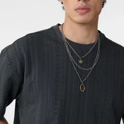 The Souled Store Men Striped Round Neck Cotton Oversized T-shirt image 3