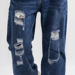 Basixx Men Mid-Rise Wide Leg Light Fade Highly Distressed Cotton Non Stretchable Jeans image 3