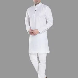 PulseIQ White Cotton Blend Solid Kurta Sets image 3