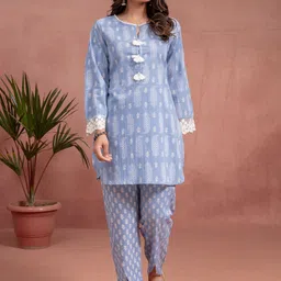 KASYA Printed Round Neck Long Sleeves Pure Cotton Top With Trouser-picture-40