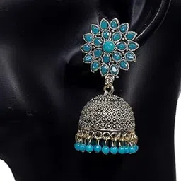 JMBW INTERNATIONAL Gold-Plated Stone Studded & Beaded Sunflower Jhumkas image 3