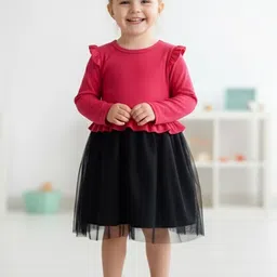 QMQ Puff Sleeve Layered PU Coated Net Balloon Dress-picture-55