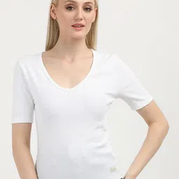 Calvin Klein Jeans Women V-Neck Drop-Shoulder Sleeves Slim Fit T-shirt-image-48
