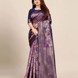 Aldwych Floral Woven Design Silk Blend Banarasi Saree-image-86
