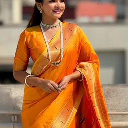 ELITE WEAVES Ethnic Motifs Woven Design Zari Paithani Saree image 4