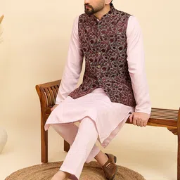 House of Pataudi Woven Design Mandarin Collar Nehru Jacket image 5
