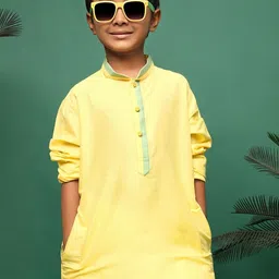 Sangria Kids-Boys Yellow Silk Straight Kurtas-picture-1