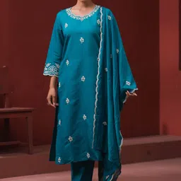 Odd By Poshaak Women Ethnic Motifs Embroidered Regular Thread Work Kurta with Trousers & With Dupatta-picture-39