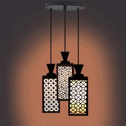 Gojeeva Black & White Textured Rectangle Shaped Wooden Pendant Ceiling Lamp-picture-48
