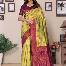 oxalis Floral Art Silk Banarasi Saree-image-80