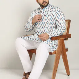 ADWYN PETER Plus Size Chevron Printed Mandarin Collar Pure Cotton Straight Kurta image 4