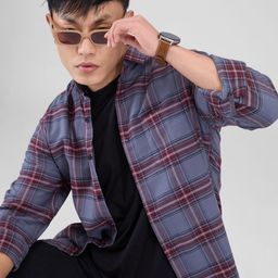 VASTRADO Men Classic Spread Collar Tartan Checked Cotton Slim Fit Casual Shirt-picture-20