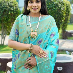 Areca Designer Ethnic Motifs Zari Linen Blend Banarasi Saree image 3