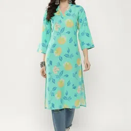 fusion by glitchez Women Floral Printed Flared Sleeves Kurta-picture-13