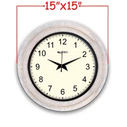 OLIVE TREE Off White & Black Round Wooden Analogue Wall Clock image 4