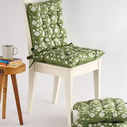 SKANDA FAB 4Pc Green & White Floral Printed 100% Cotton Chair Pad-picture-38