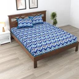 KD PRINTS Blue & White 180 TC King Bedsheet with 2 Pillow Covers-picture-15