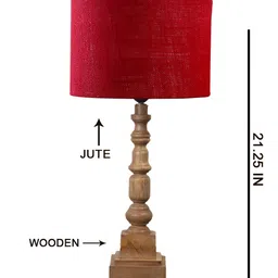 Devansh Maroon Drum Shaped Wooden Table Lamp image 3