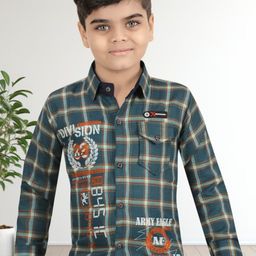 BAESD Boys Classic Regular Fit Spread Collar Typography Printed Cotton Casual Shirt-image-1