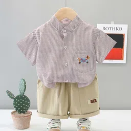 LULU & SKY Boys Striped Pure Cotton Shirt With Shorts image 2