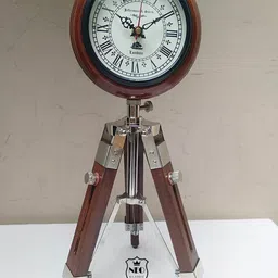 neo classic Analog Wooden Tripod Stand Clock Adjustable, Silver Fitting Tripod Clock image 1