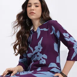 HERE&NOW Floral Print Round Neck Straight Kurti-picture-41