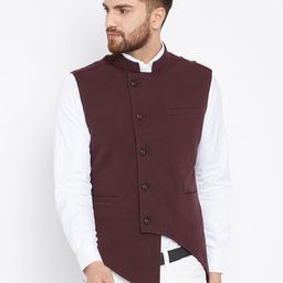 Hypernation Brown Self Designed Pure Cotton Nehru Jacket-picture-11