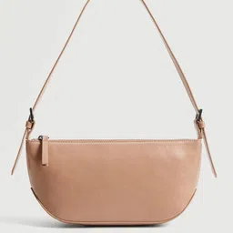 MANGO Beige Solid Half Moon Shoulder Bag-image-0
