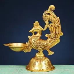 Ekaa Handicrafts Gold Brass Annam Oil Diya Lamp (Set of 1)-image-23