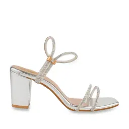 Shoetopia Women's Silver Ankle Strap Sandals image 2