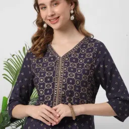 R&B Navy Rayon Printed Kurta image 4