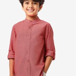 Bonkids Boys Band Collar Casual Cotton Shirt-picture-15