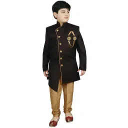 SG Yuvraj Kids Brown & Black Solid Sherwani with Pyjama-picture-30