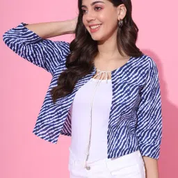 DECKEDUP Blue Cotton Printed Crop Shrug image 5