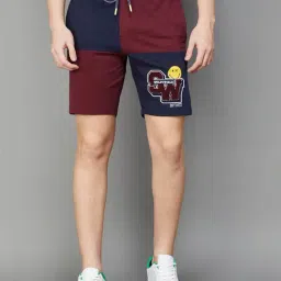 SmileyWorld Maroon Cotton Regular Fit Colour Block Shorts-image-11