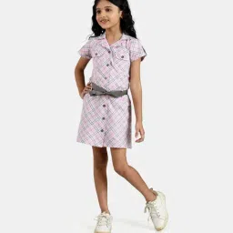Peppermint Kids Pink Cotton Chequered Dress-image-2