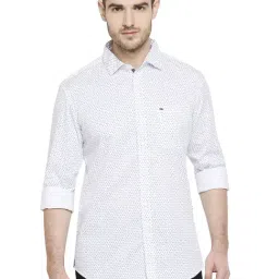 Basics White Cotton Slim Fit Printed Shirt-image-3