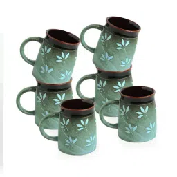 ExclusiveLane Sage Green & Cocoa Brown Ceramic Coffee Mugs - Set of 6 (400ml)-image-15