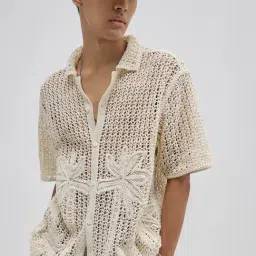 ETA by Westside Off-White Crochet Embroidered Relaxed-Fit Shirt-picture-12