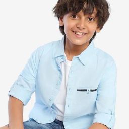 Bonkids Boys Standard Spread Collar Roll-Up Sleeves Cotton Casual Shirt-picture-4
