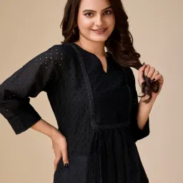 House of Mira Black Viscose Embroidery Peplum Top image 5