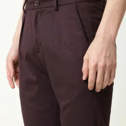 Rare Rabbit Maroon Polyester Solid Slim Fit Formal Trousers image 4