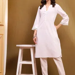 Biba White Straight Kurta image 5