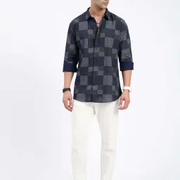 showoffff SHOWOFF Navy Cotton Slim fit Geometric Shirt image 5