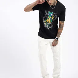 showoffff SHOWOFF Black Cotton Relaxed Fit Graphic T-Shirt image 5