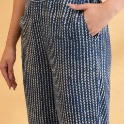 Fabindia Dark Blue Regular Fit Printed Pants image 4