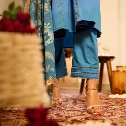 Akiso Blue Panelled Anarkali Kurta With Straight Pants And Printed Dupatta (Set Of 3) image 5