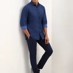 Allen Solly Navy Cotton Slim Fit Printed Shirt image 5