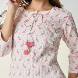 showoffff SHOWOFF White & Pink Printed Kurta image 5
