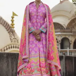 Scakhi Lavender Dola Silk Printed Anarkali Dress With Dupatta-image-34